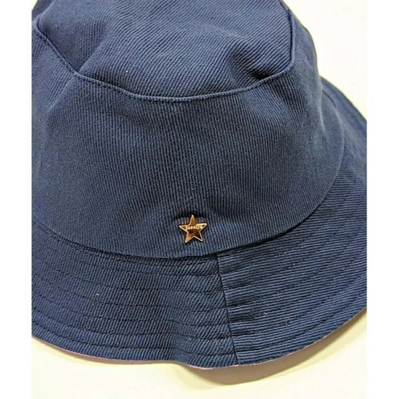 Jocelyn Women\'s Sequined Smiley Patch Bucket Hat in Navy O/S (MSRP $65)